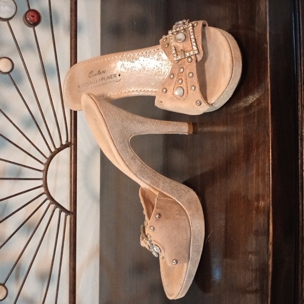 Daniel J Pliner  "Couture" opened toed 4.5 inch heels with studs and rhinestone.